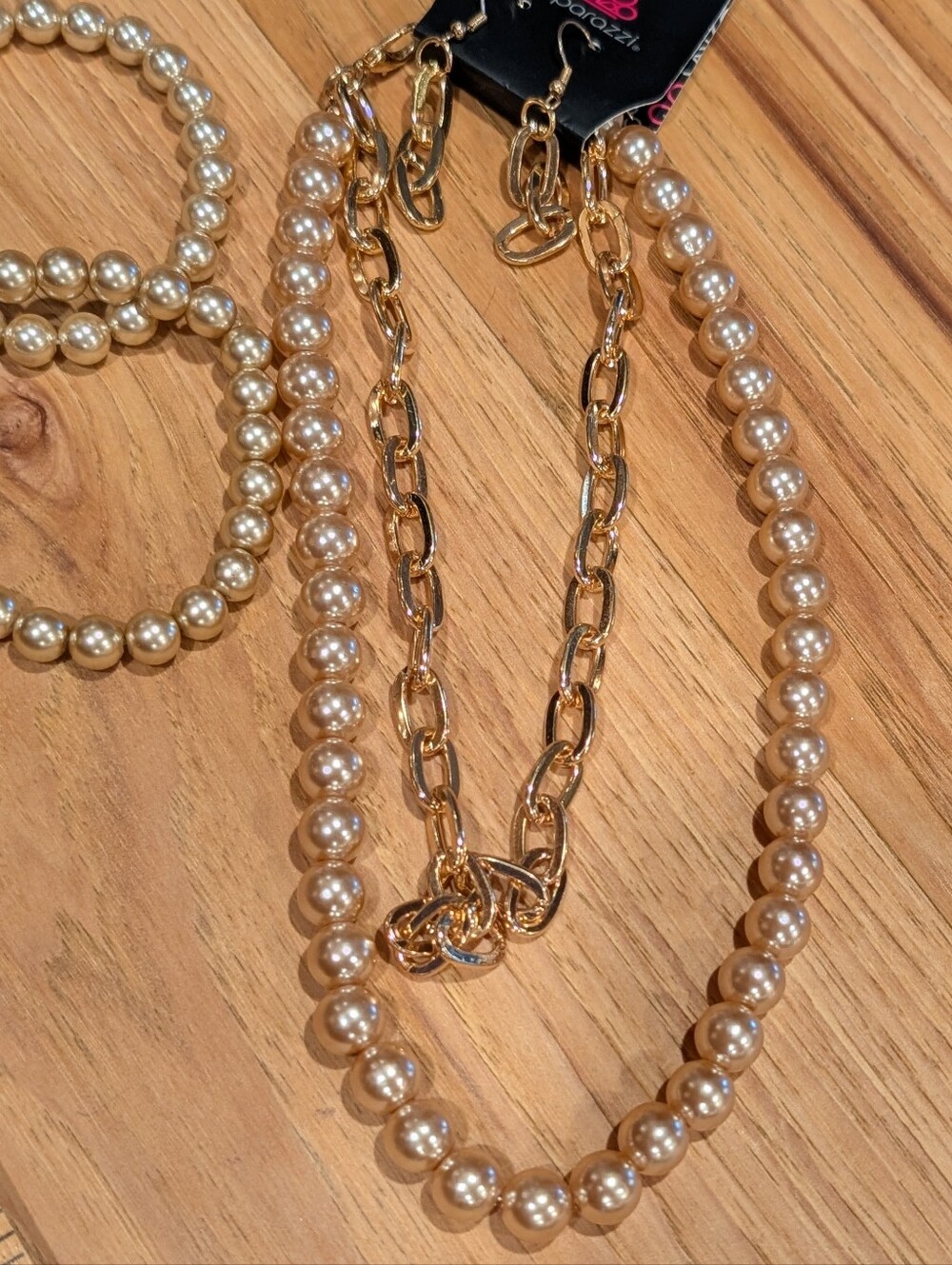 Gold Chain and Pearl Necklace Bracelet And Earrings Set